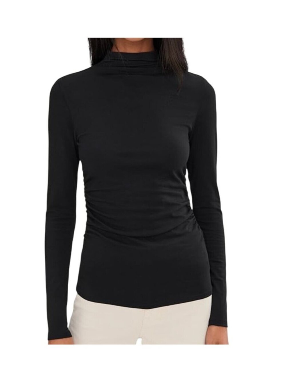 Madewell Womens Long Sleeve Hazel Mockneck Side Cinch Top~Size XXS~Black L7 04